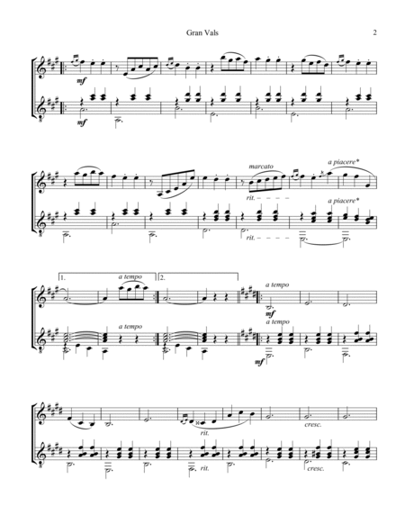 Gran vals / Grand Waltz for flute and guitar (guitar Capo I) (D major) image number null
