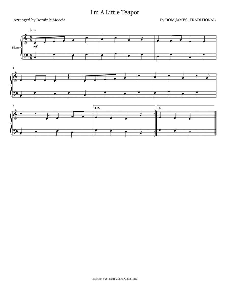I'm A Little Teapot Voice scores gallery preview page 1