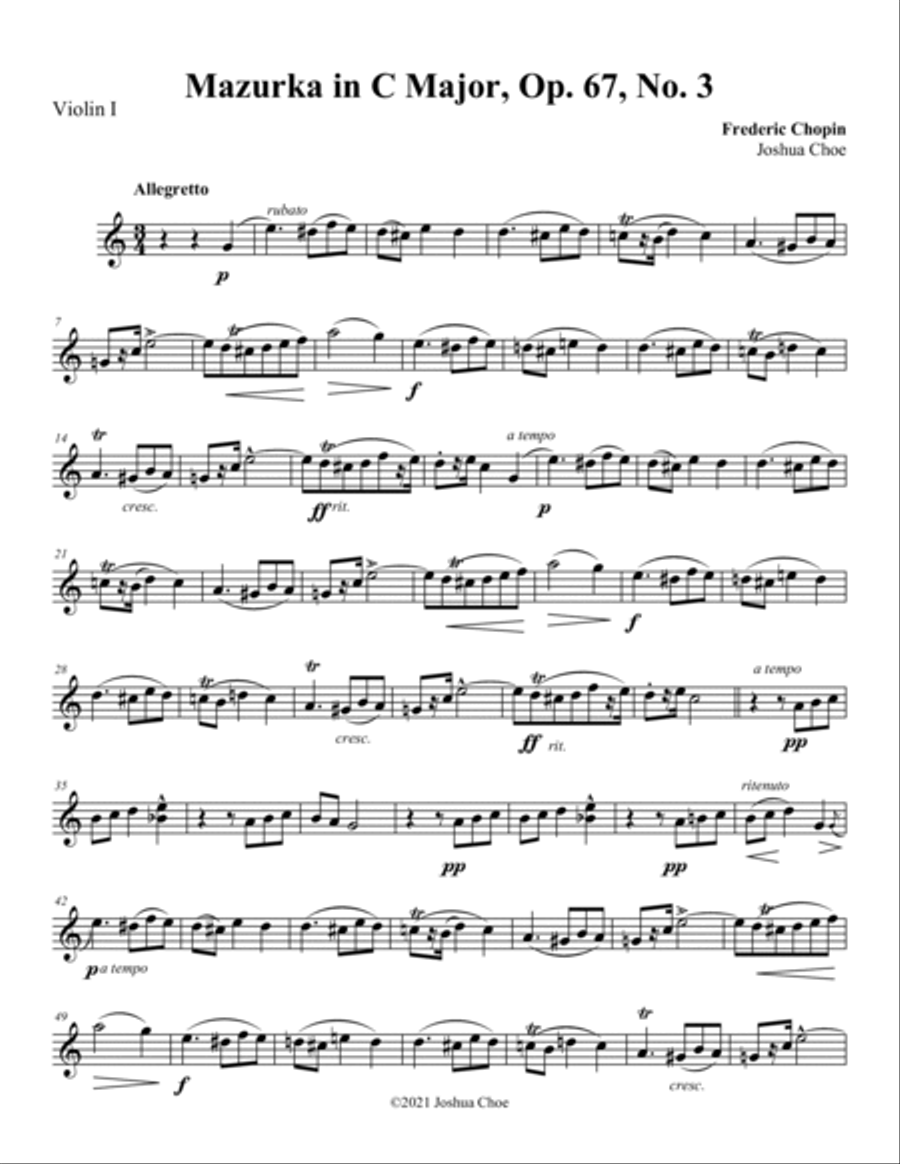Mazurka in C Major, Op. 67, No. 3 String Orchestra scores gallery preview page 6