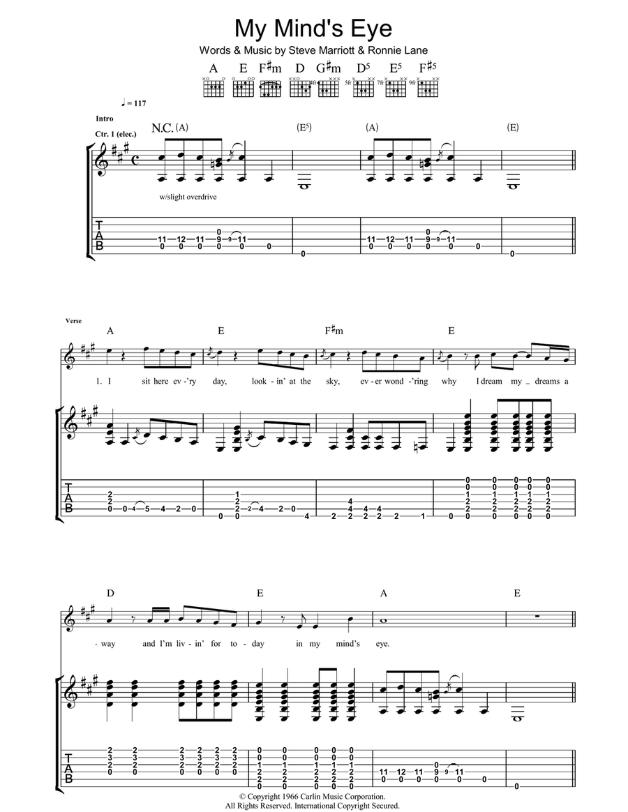 My Mind's Eye Guitar Tablature scores gallery preview page 1