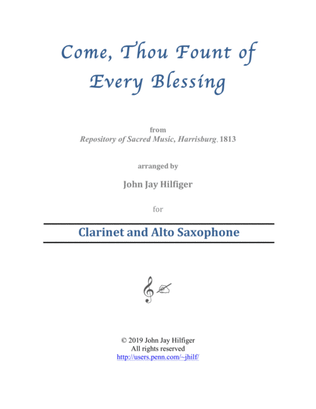 Book cover for Come, Thou Fount of Every Blessing for Clarinet and Alto Saxophone