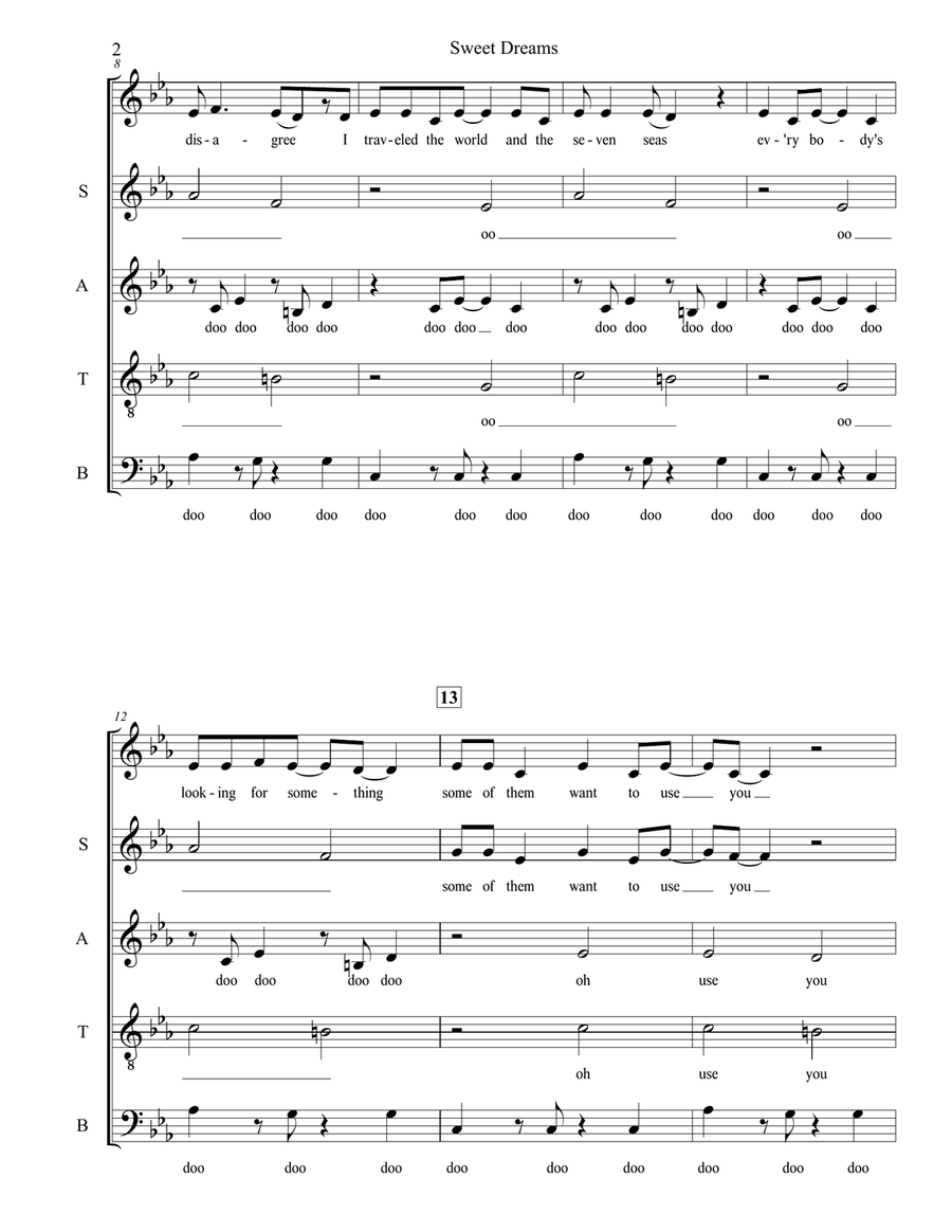 Sweet Dreams (Are Made Of This) 4-Part scores gallery preview page 2
