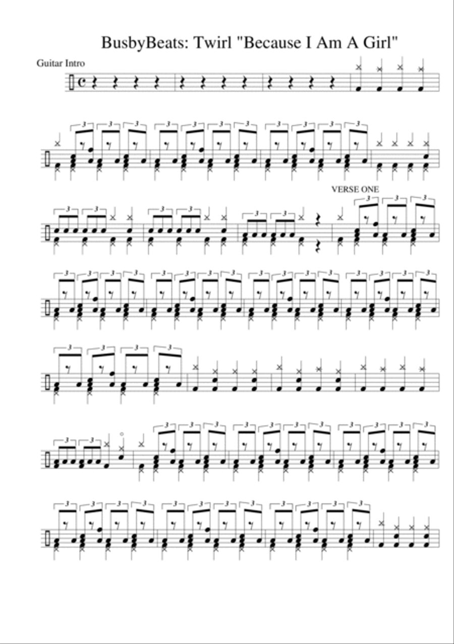 Because I Am A Girl - Drum Chart and MP3 Music Track Drum Set scores gallery preview page 3