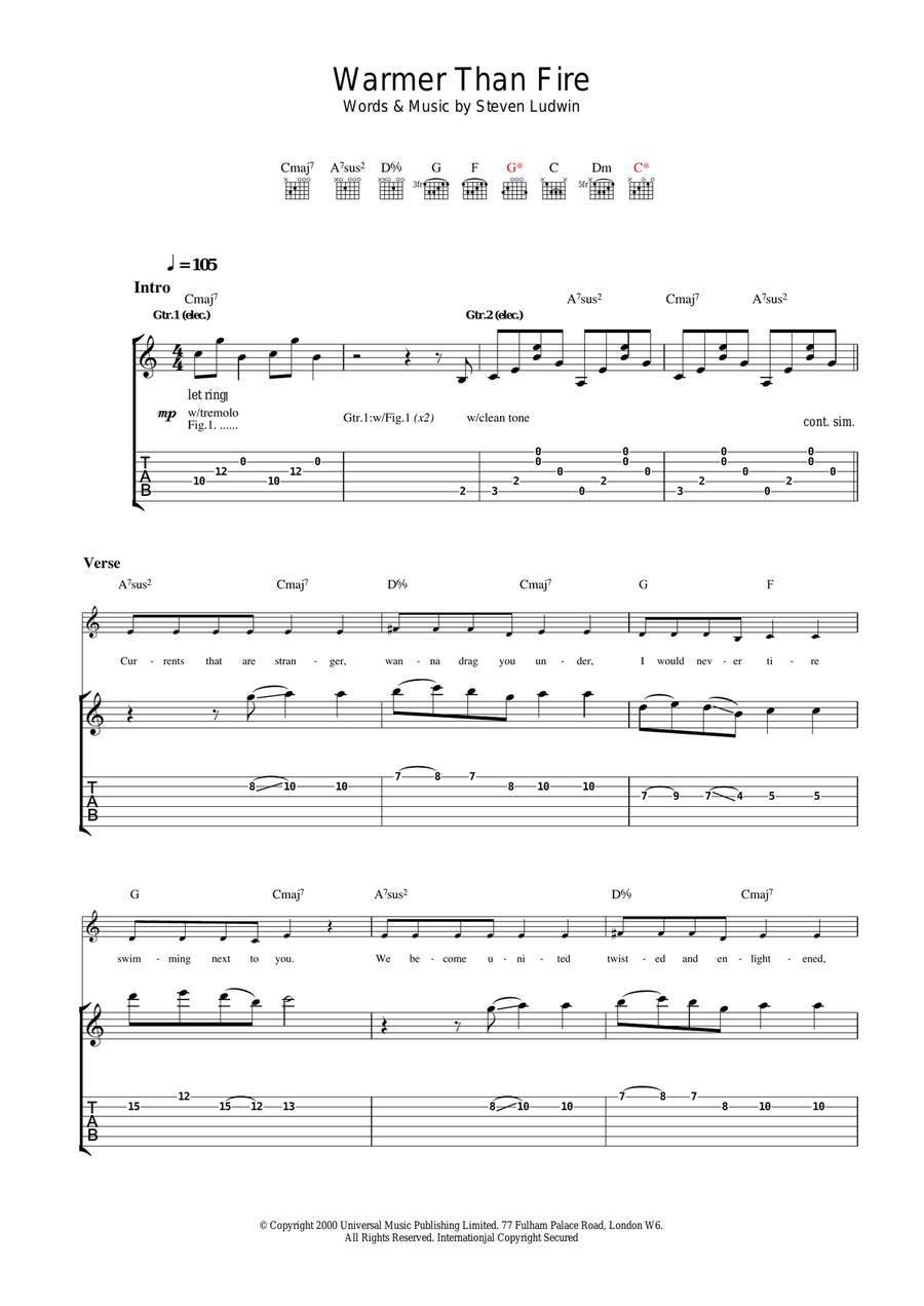 Warmer Than Fire Warmer Than Fire Electric Guitar scores gallery preview page 1