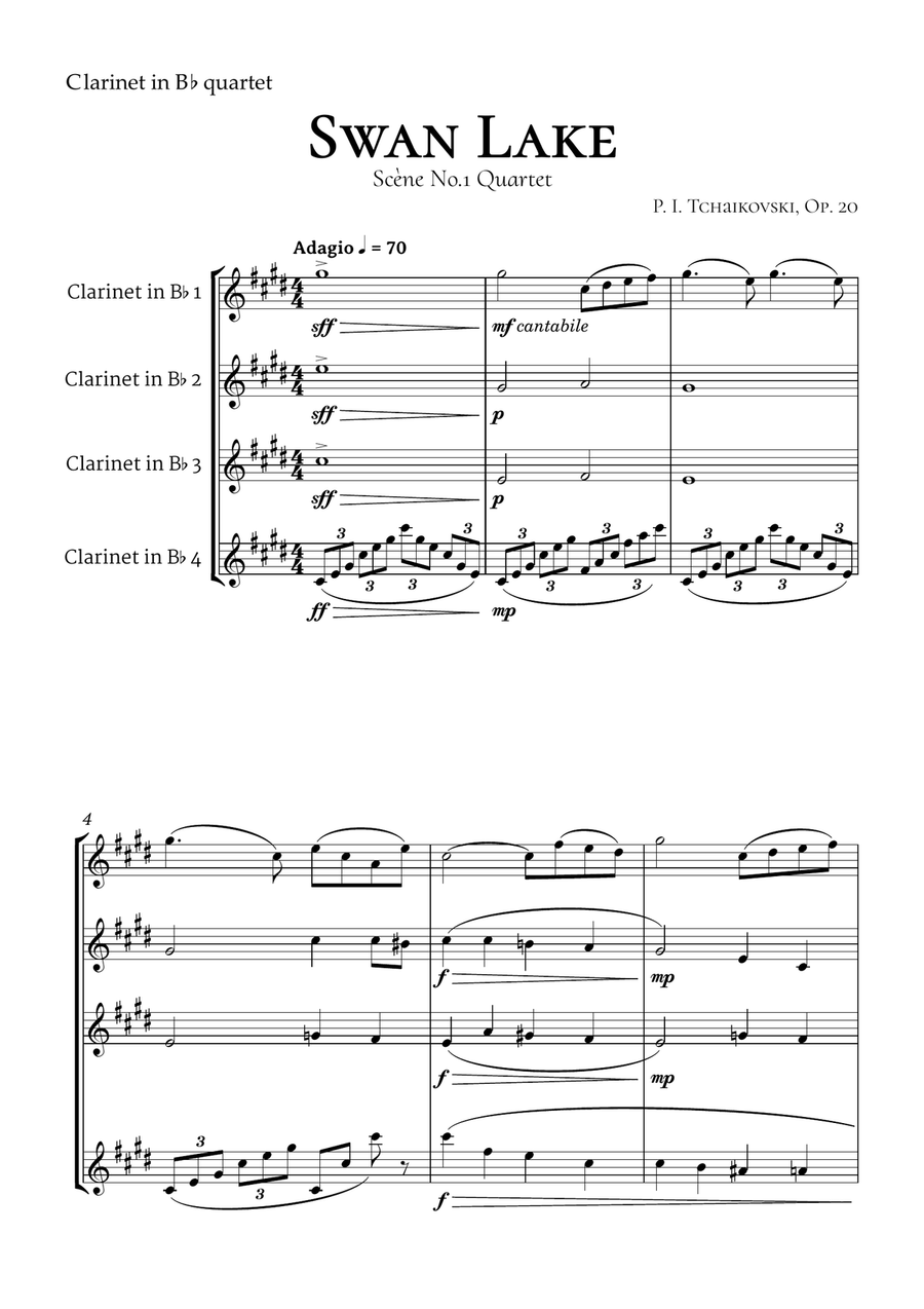 Swan Lake Tchaikovsky Clarinet Quartet Clarinet Quartet scores gallery preview page 2
