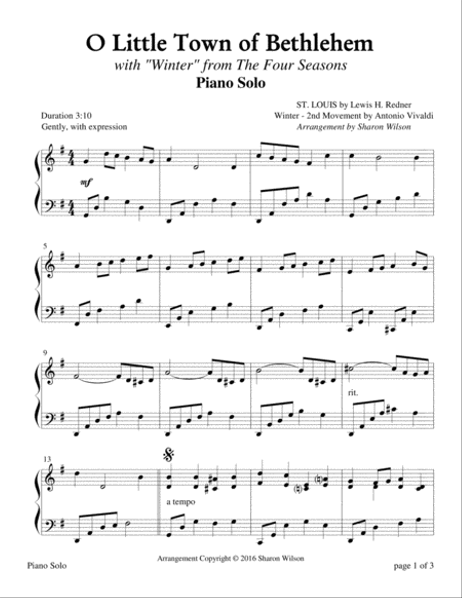 The Four Seasons Hymn Medleys: O Little Town of Bethlehem Piano Solo scores gallery preview page 1