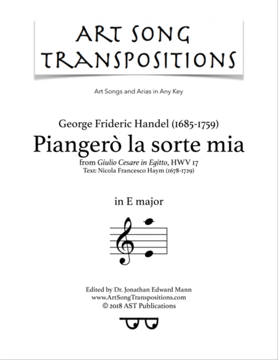 HANDEL: Piangerò la sorte mia (transposed to E major) Voice scores gallery preview page 1
