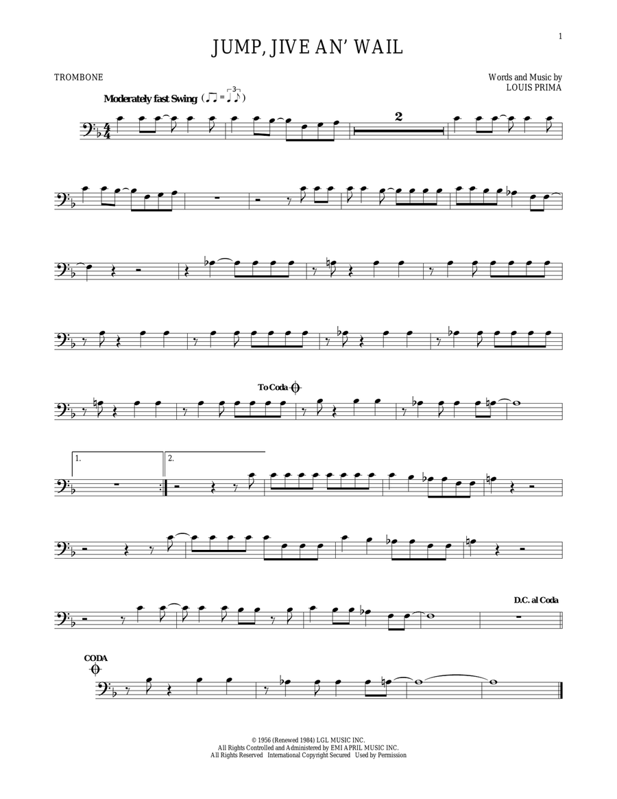 Jump, Jive An' Wail Trombone Solo scores gallery preview page 1