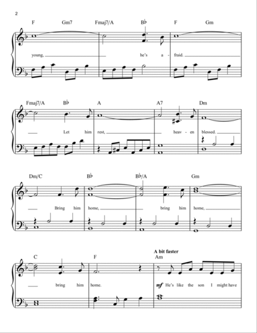 Bring Him Home (from Les Miserables) Easy Piano scores gallery preview page 2