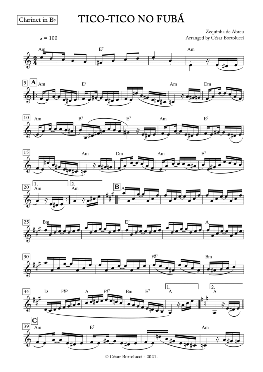 Tico-tico no Fubá - Clarinet with chords Clarinet Solo scores gallery preview page 1