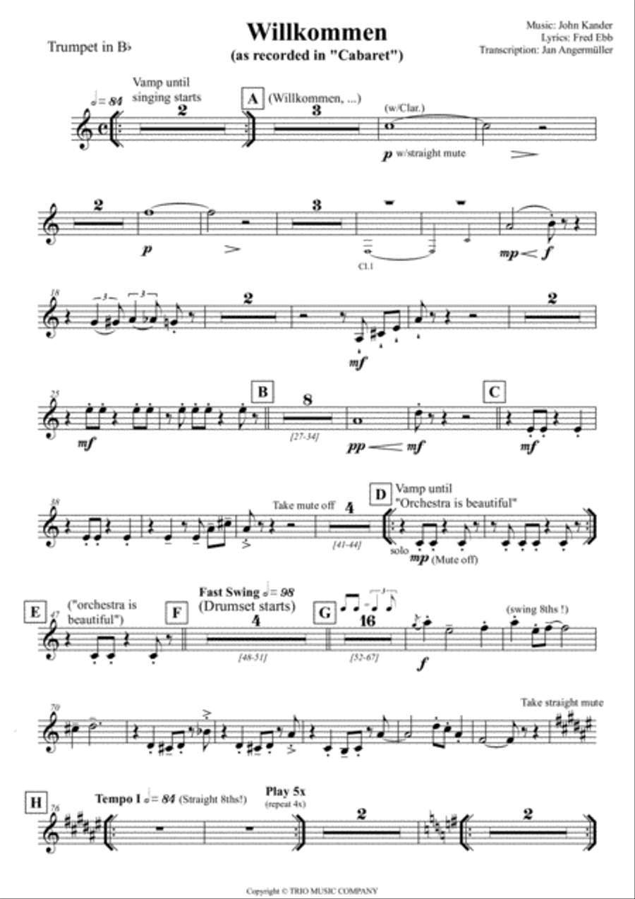 Willkommen Trumpet Solo scores gallery preview page 1