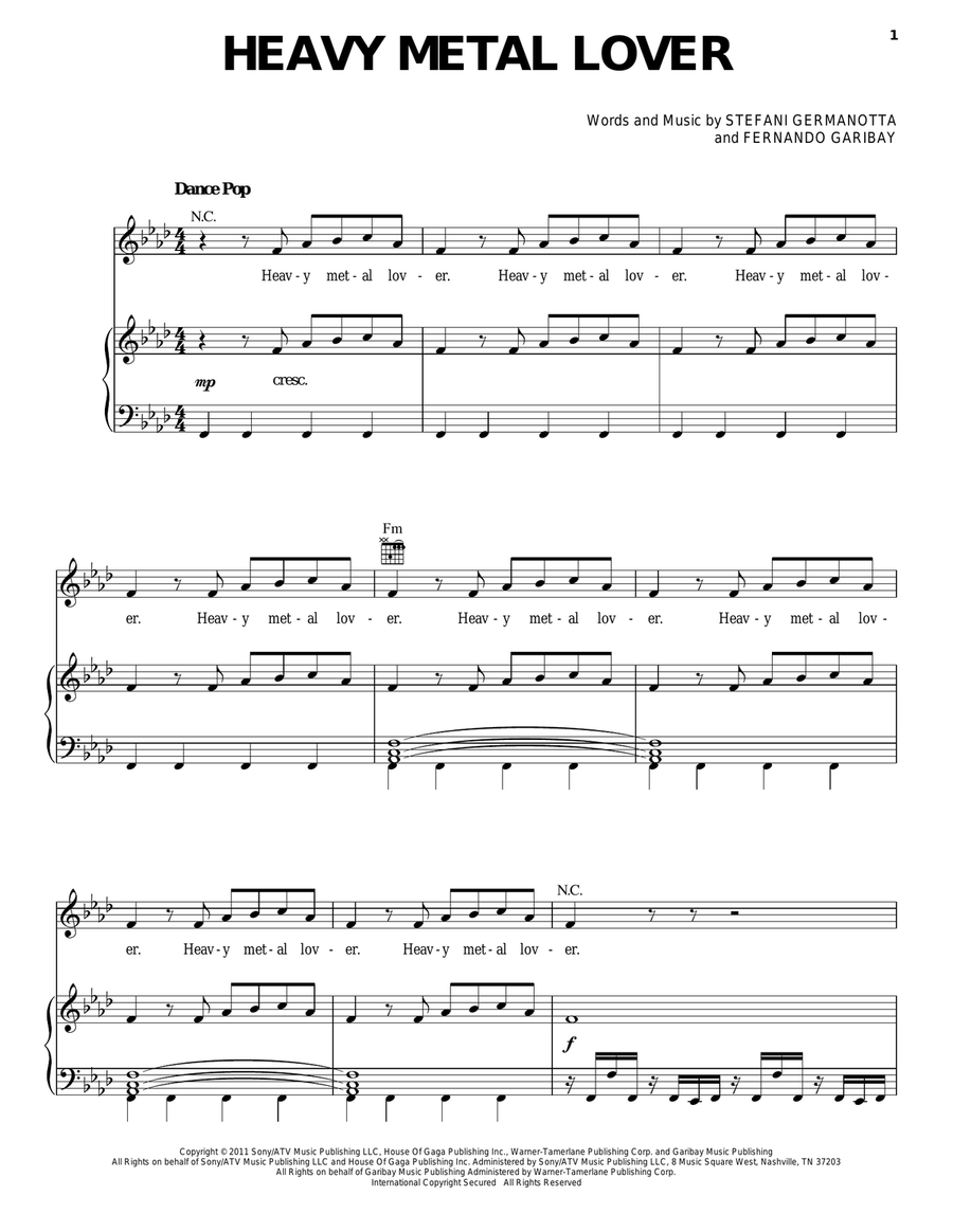 Heavy Metal Lover Piano, Vocal, Guitar scores gallery preview page 1
