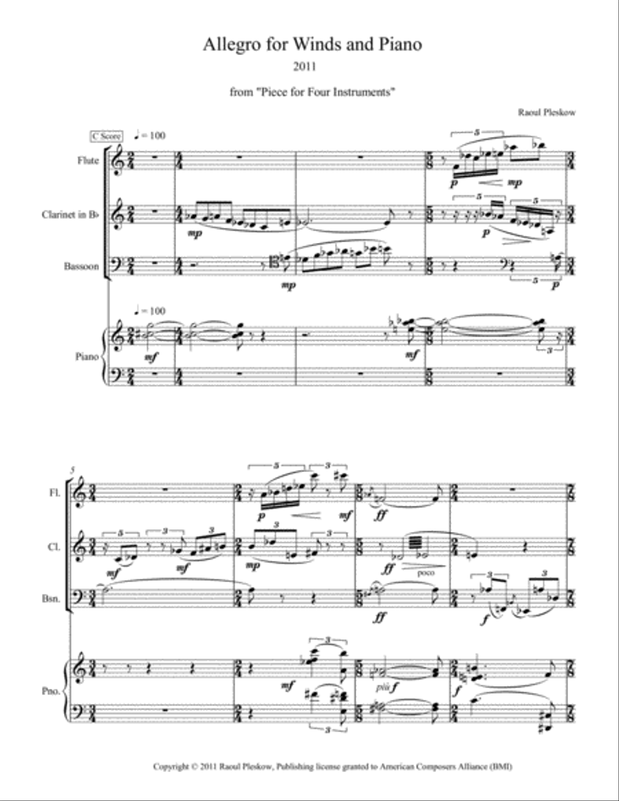 [Pleskow] Allegro for Winds and Piano Small Ensemble scores gallery preview page 3