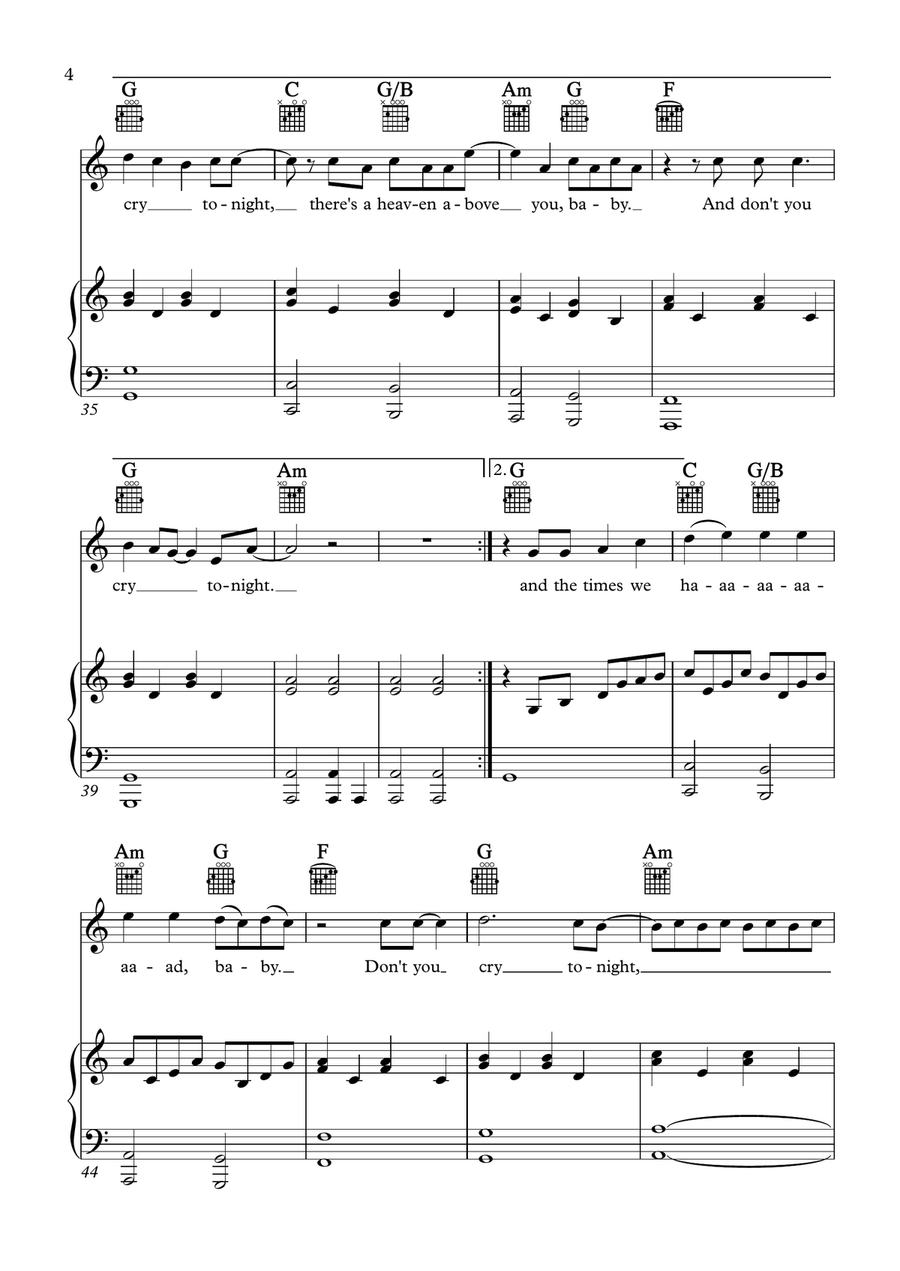 Don't Cry Piano, Vocal scores gallery preview page 4