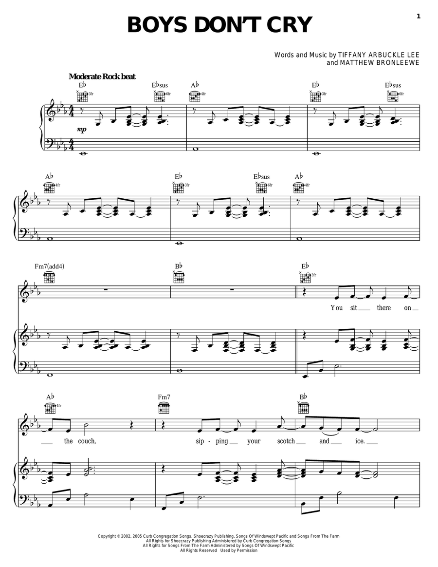 Boys Don't Cry Boys Don't Cry Piano, Vocal, Guitar scores gallery preview page 1