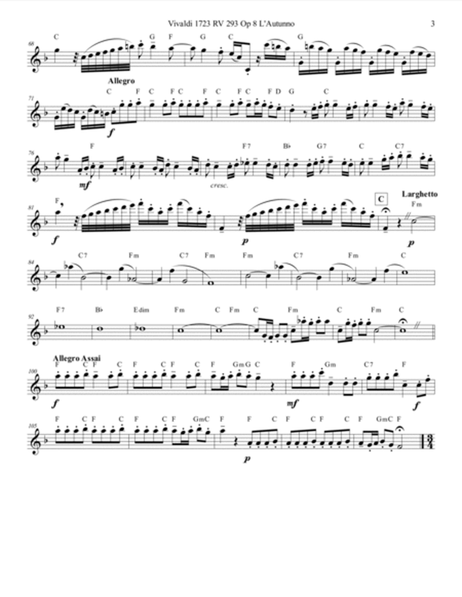 Vivaldi 1723 RV 293 Op 8 Autumn from 4 Seasons L'Autunno Duet
