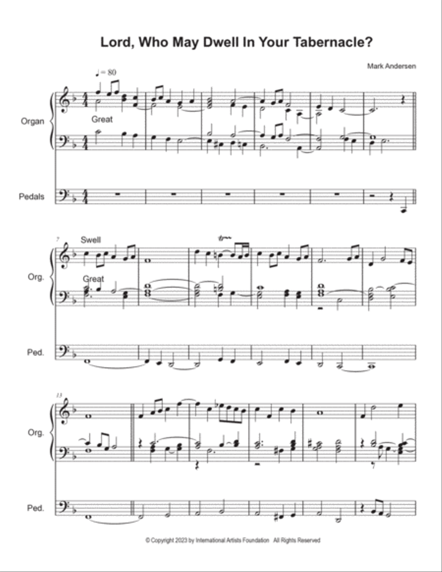 Lord, Who May Dwell In Your Tabernacle? Organ solo by Mark Andersen Organ Solo scores gallery preview page 2