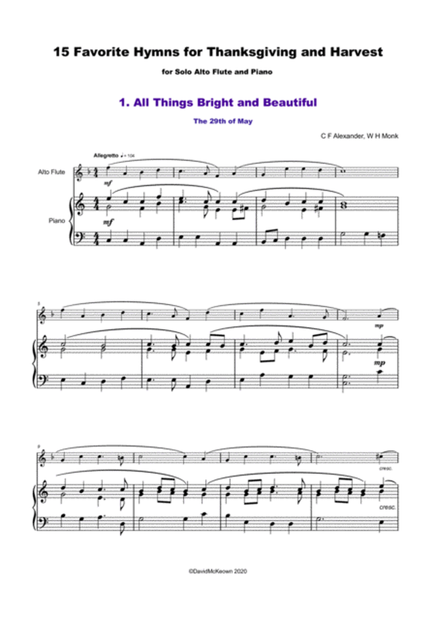 15 Favourite Hymns for Thanksgiving and Harvest for Alto Flute and Piano