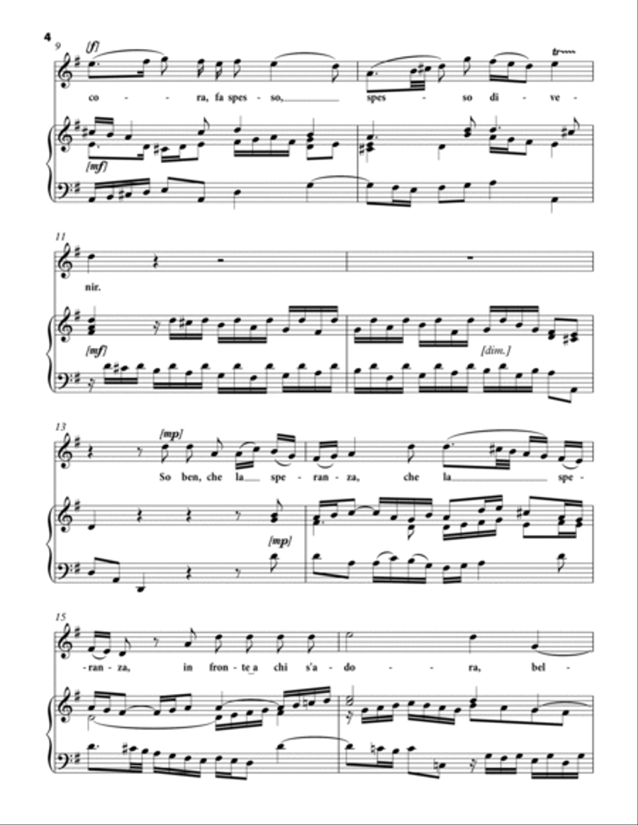 PORPORA Nicola: So ben, che la speranza, aria from the cantata, arranged for Voice and Piano (G majo