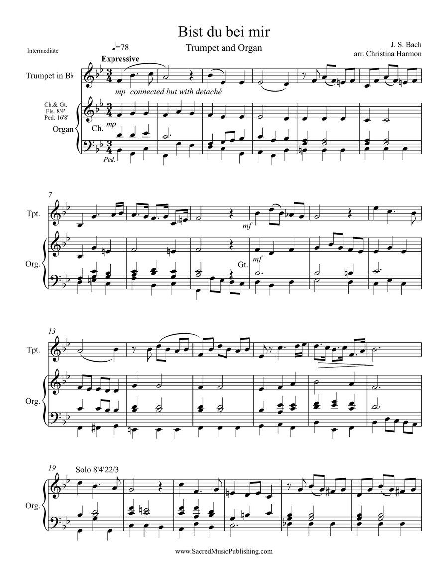 Bist du bei mir - One Trumpet and Organ Bist du bei mir - One Trumpet and Organ Trumpet Duet scores gallery preview page 2