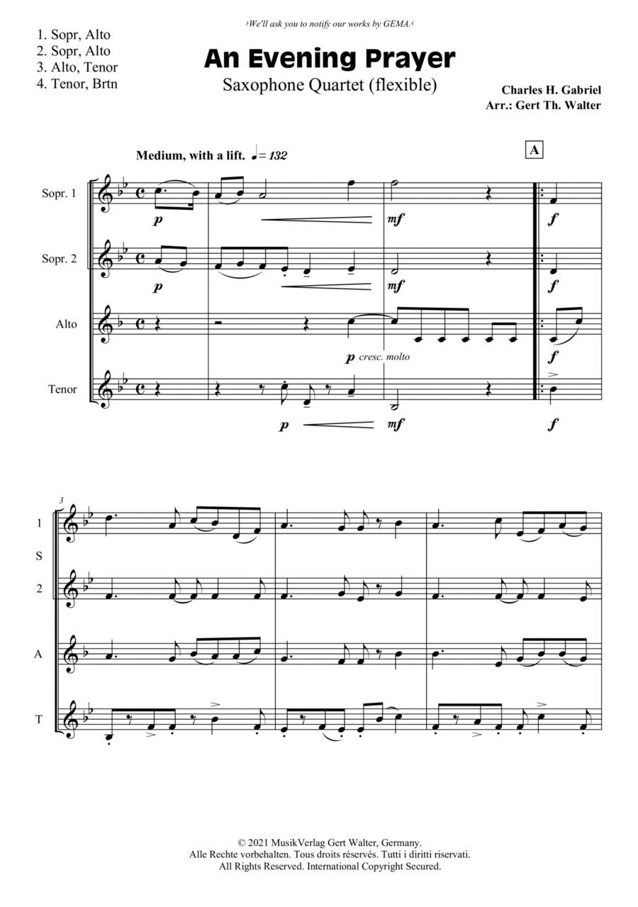 An Evening Prayer An Evening Prayer Woodwind Quartet scores gallery preview page 1
