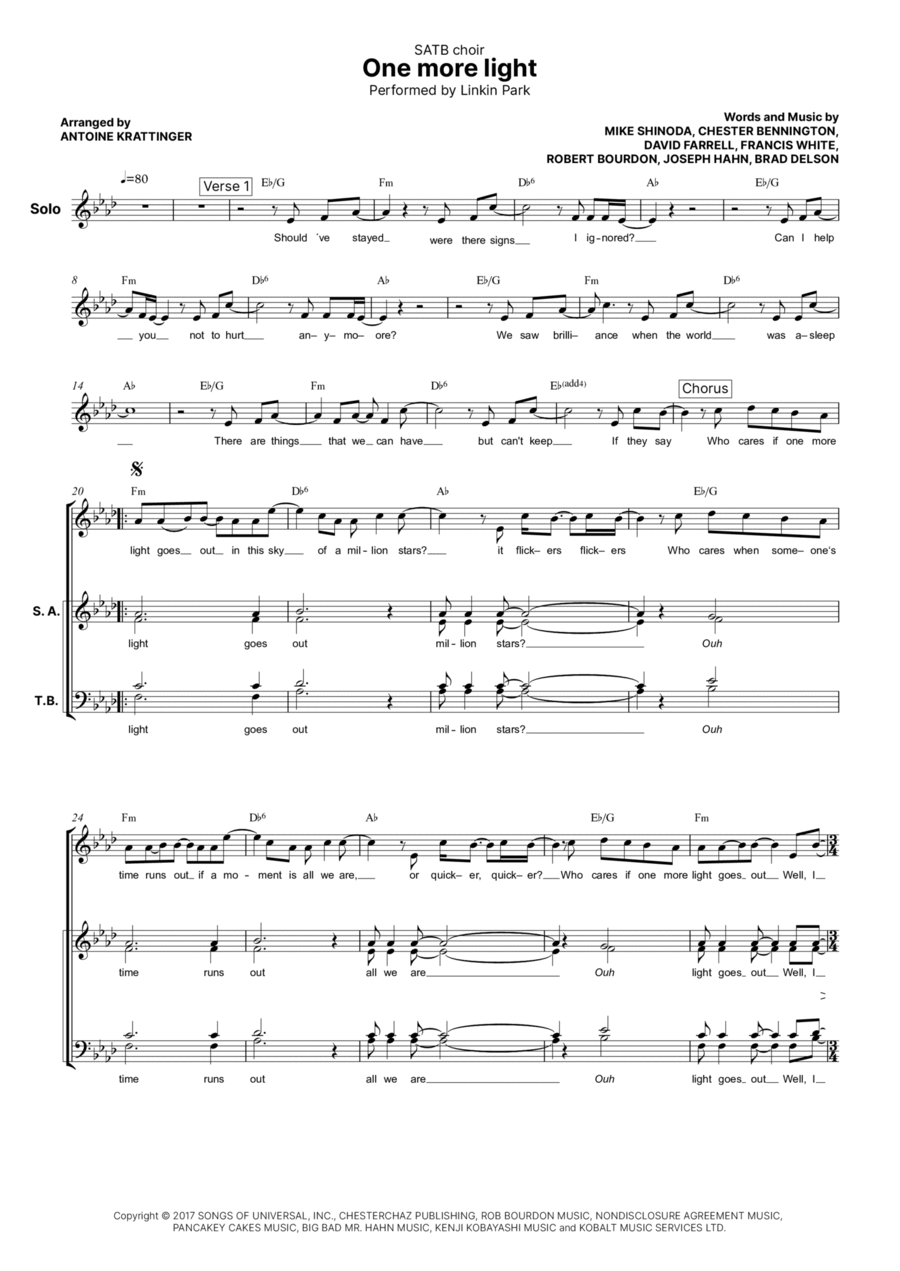 One More Light 4-Part scores gallery preview page 1
