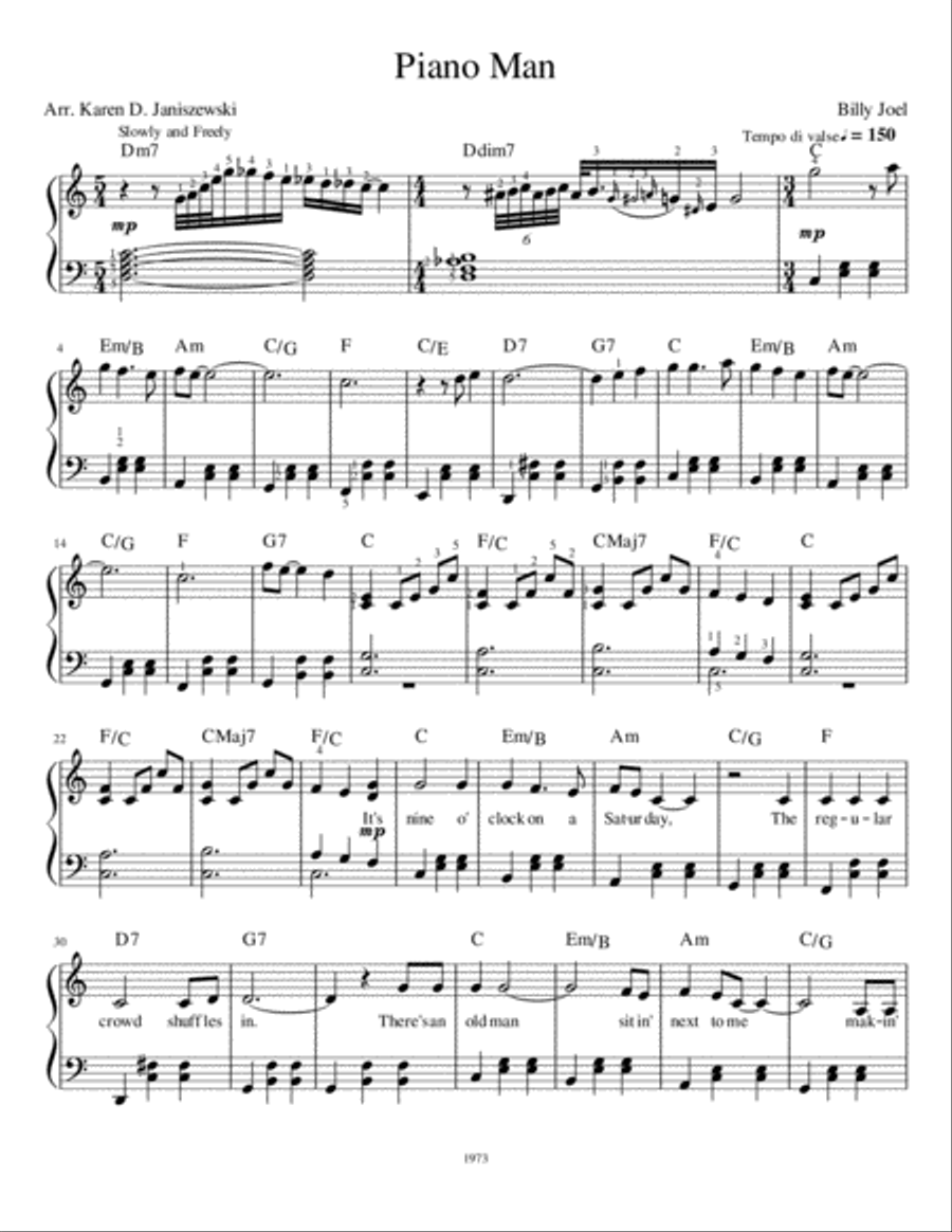 Piano Man Voice scores gallery preview page 1