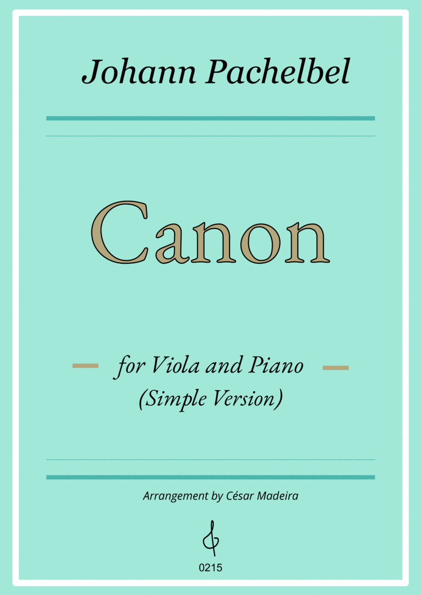 Pachelbel's Canon in D - Viola and Piano - Simple Version (Full Score) image number null