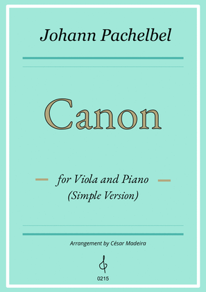 Book cover for Pachelbel's Canon in D - Viola and Piano - Simple Version (Full Score)