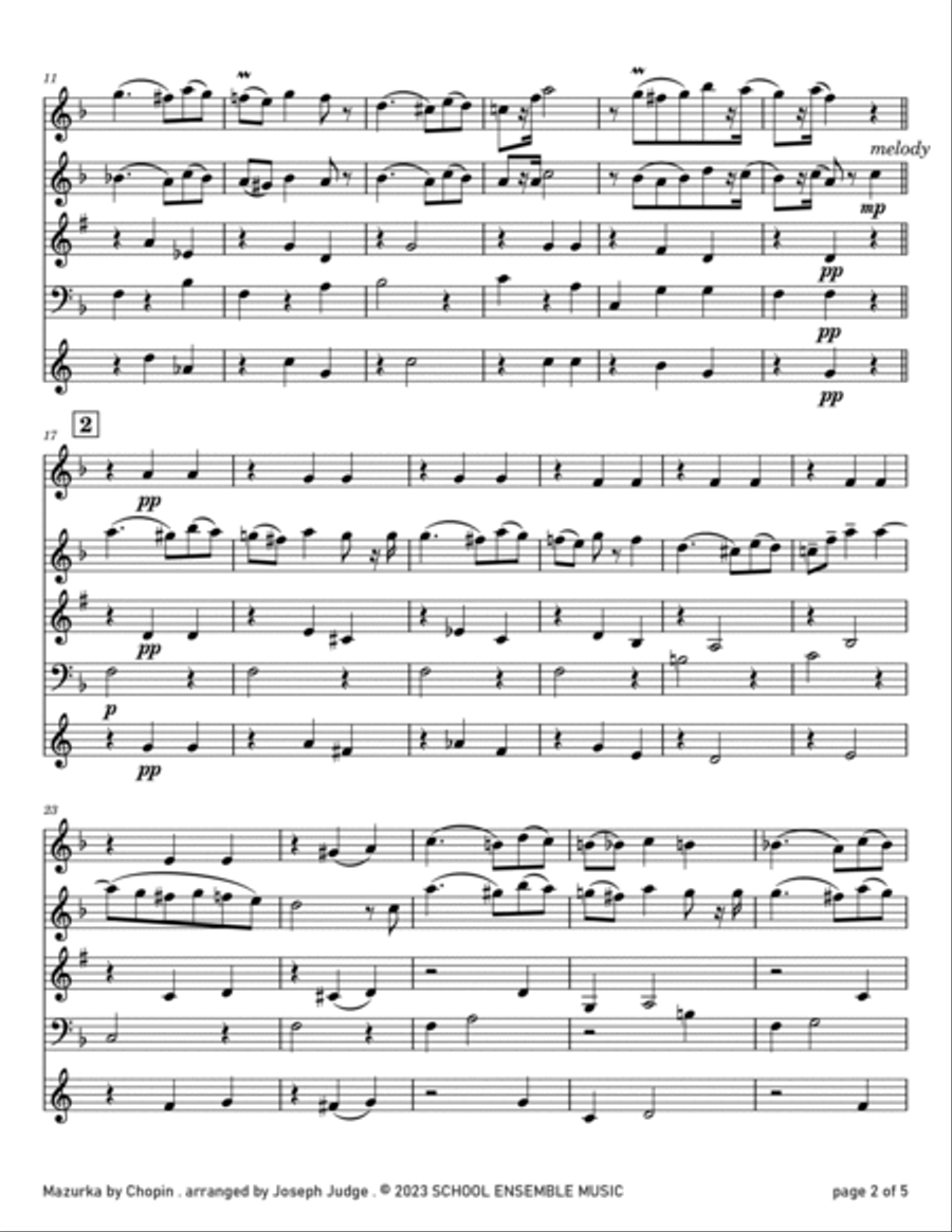 Mazurka by Chopin for Woodwind Quartet in Schools Woodwind Quartet scores gallery preview page 2