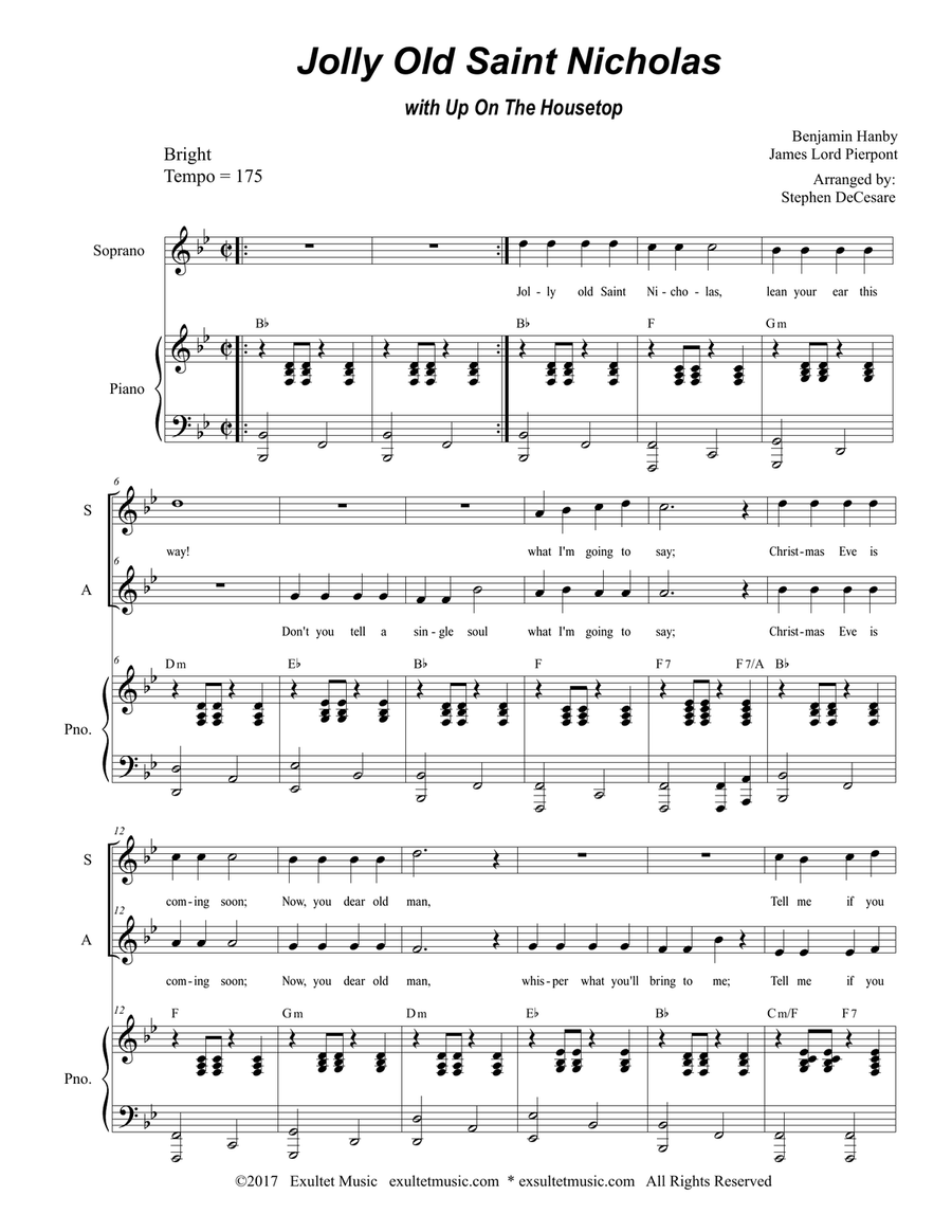 Jolly Old Saint Nicholas with Up On The Housetop (Duet for Soprano and Alto Solo) Alto Voice scores gallery preview page 2