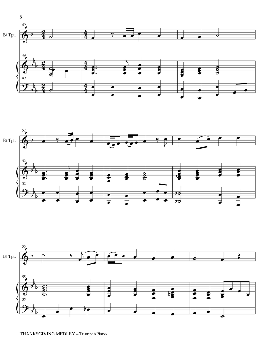 THANKSGIVING MEDLEY (Bb Trumpet/Piano with Trumpet Part) B-Flat Trumpet scores gallery preview page 6