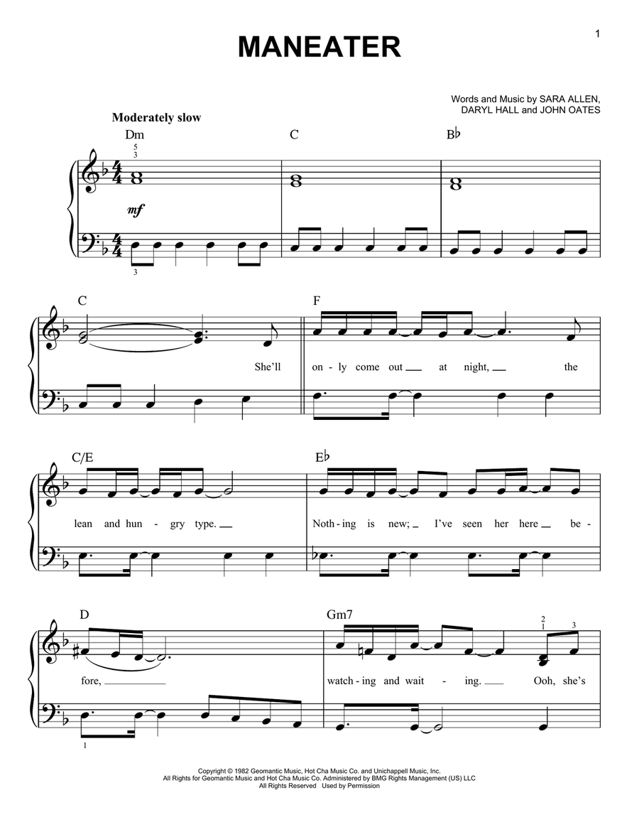Maneater Easy Piano scores gallery preview page 1