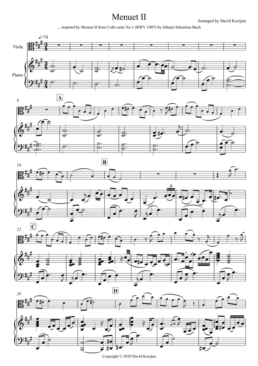 Menuet II - EASY (viola & piano) image number null