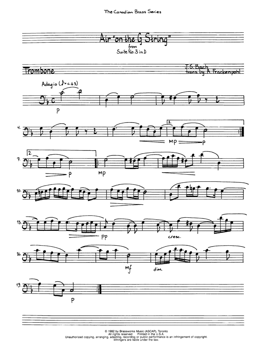 Air On The G String - Trombone (B.C.) Brass Ensemble scores gallery preview page 1