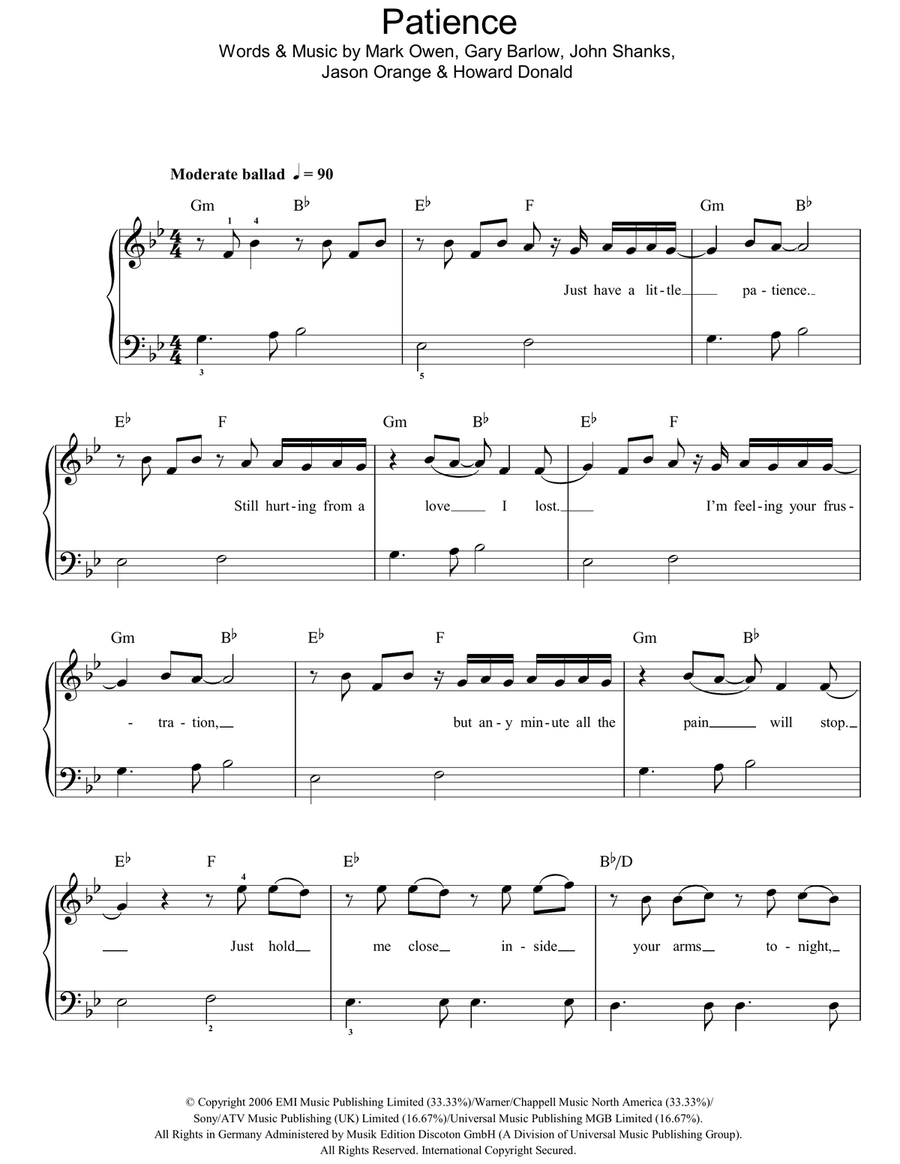 Patience Patience Easy Piano scores gallery preview page 1