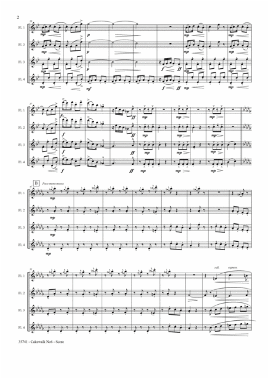 CAKEWALK NO6 FROM CHILDREN'S CORNER - FLUTE QUARTET Flute Quartet scores gallery preview page 3