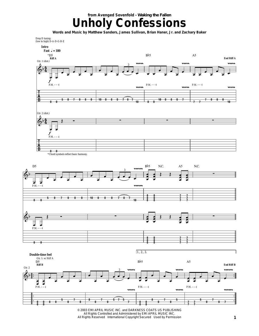 Unholy Confessions Unholy Confessions Acoustic Guitar scores gallery preview page 1