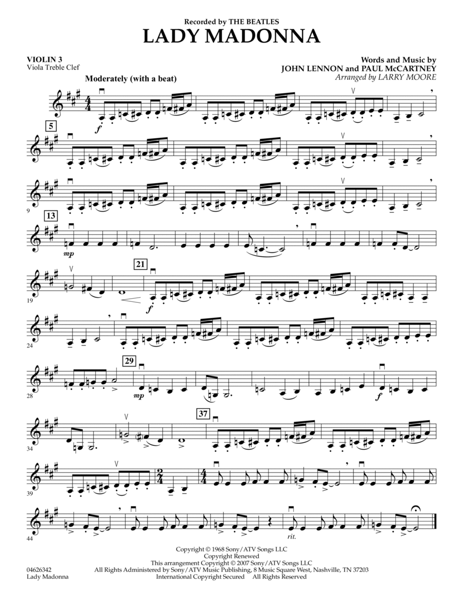 Lady Madonna - Violin 3 (Viola Treble Clef)