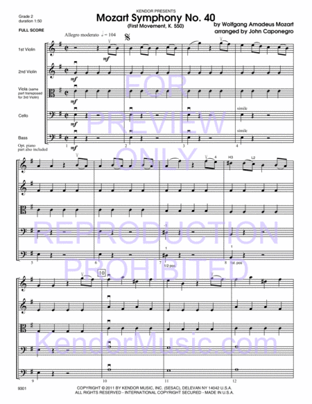 Mozart Symphony No. 40 (First Movement, K. 550) (Full Score)