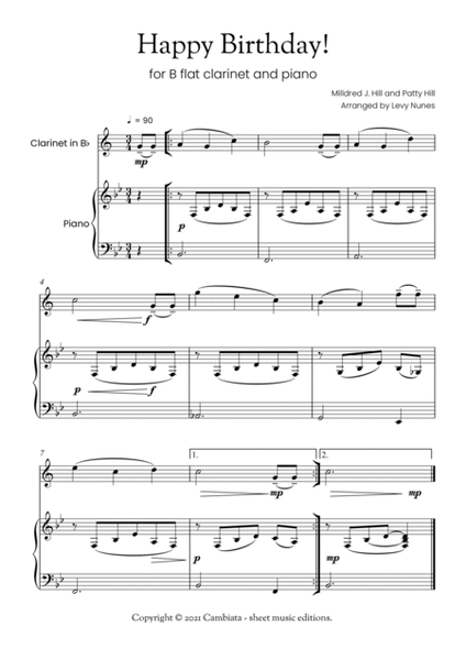 Happy Birthday - For B flat clarinet (solo) and piano (Easy/Beginner) image number null