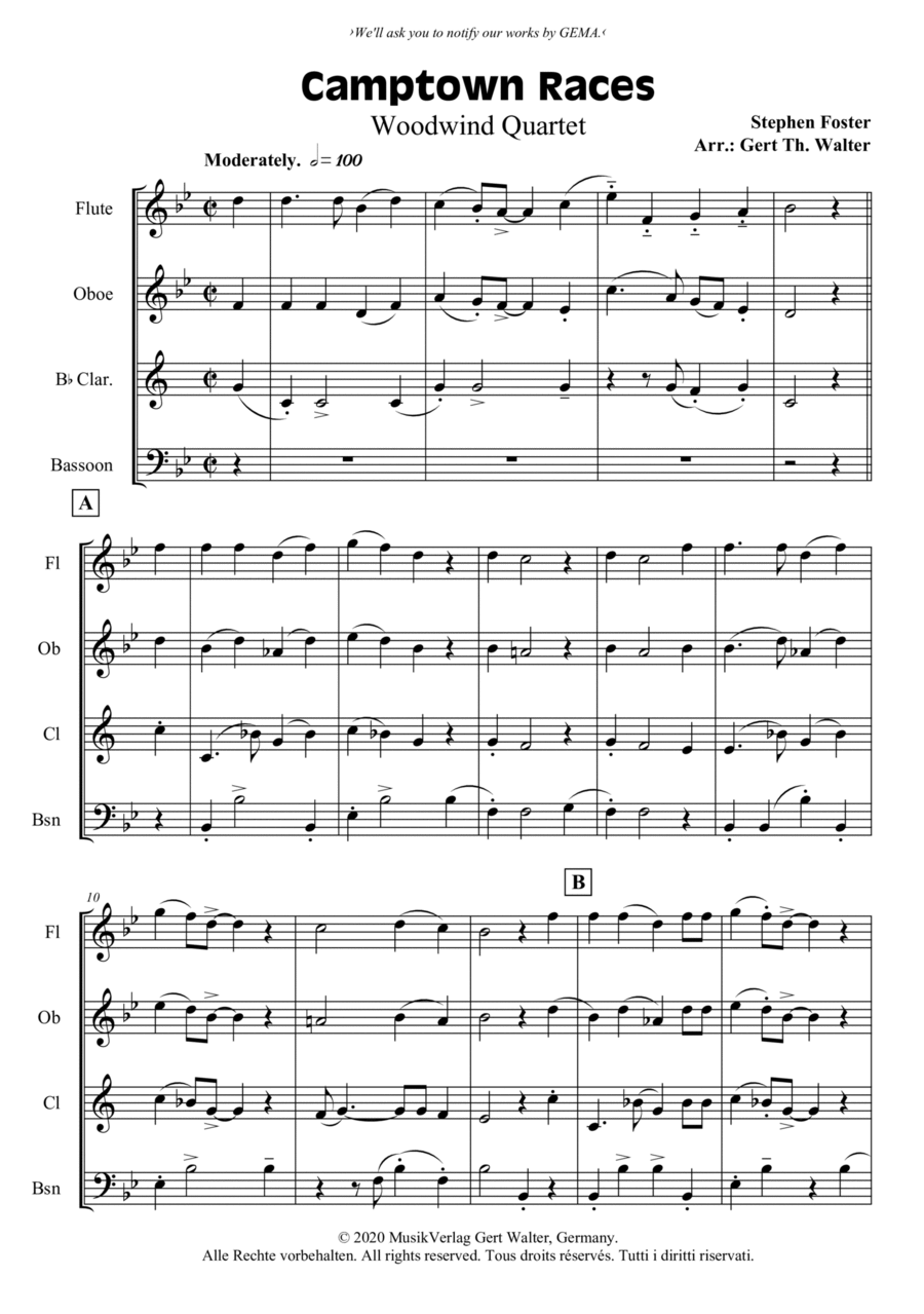 Camptown Races Woodwind Quartet scores gallery preview page 1
