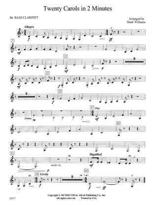 Book cover for Twenty Carols in 2 Minutes: B-flat Bass Clarinet