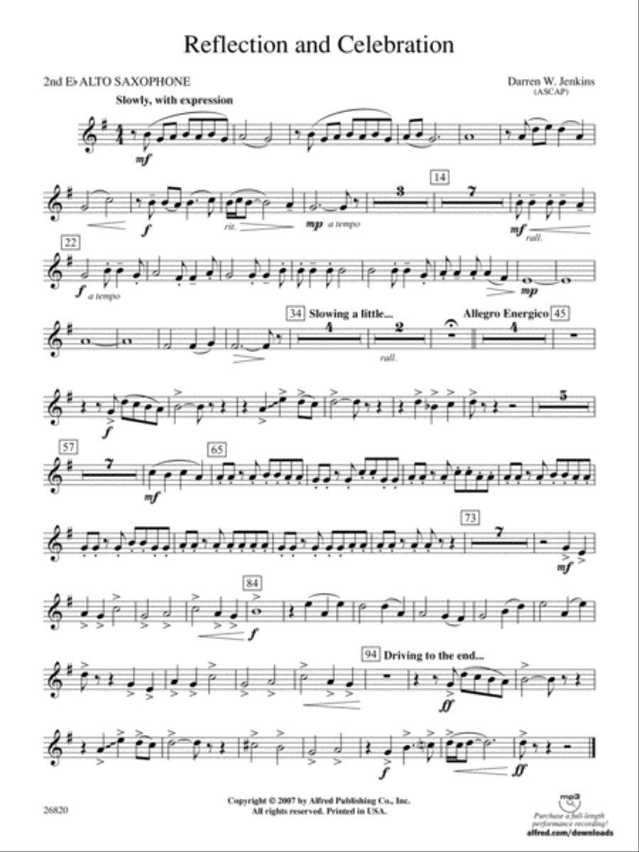 Reflection and Celebration: 2nd E-flat Alto Saxophone Concert Band scores gallery preview page 1
