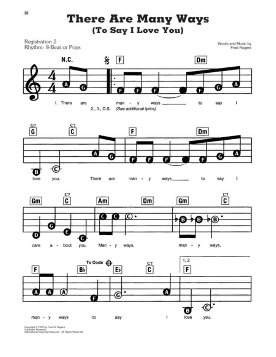 There Are Many Ways (To Say I Love You) (from Mister Rogers' Neighborhood) Electronic Keyboard scores gallery preview page 1