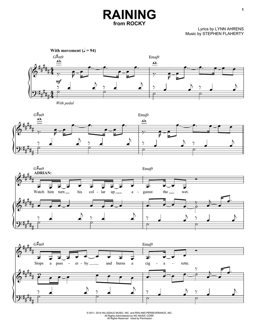 Raining (from the musical Rocky) Piano, Vocal scores gallery preview page 1