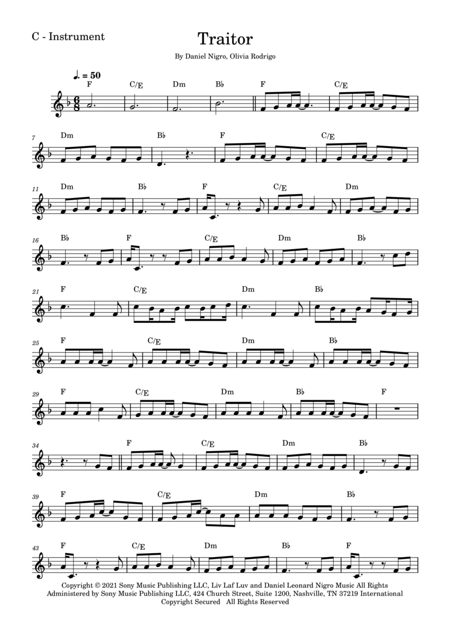Traitor Violin Solo scores gallery preview page 1