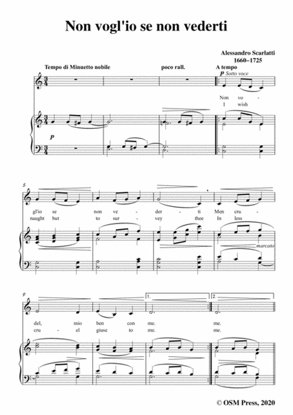 Scarlatti-Non vogl'io se non vederti,in C Major,for Voice and Piano