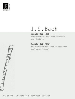 Book cover for Sonata, BWV 1030, Recorder/Pia