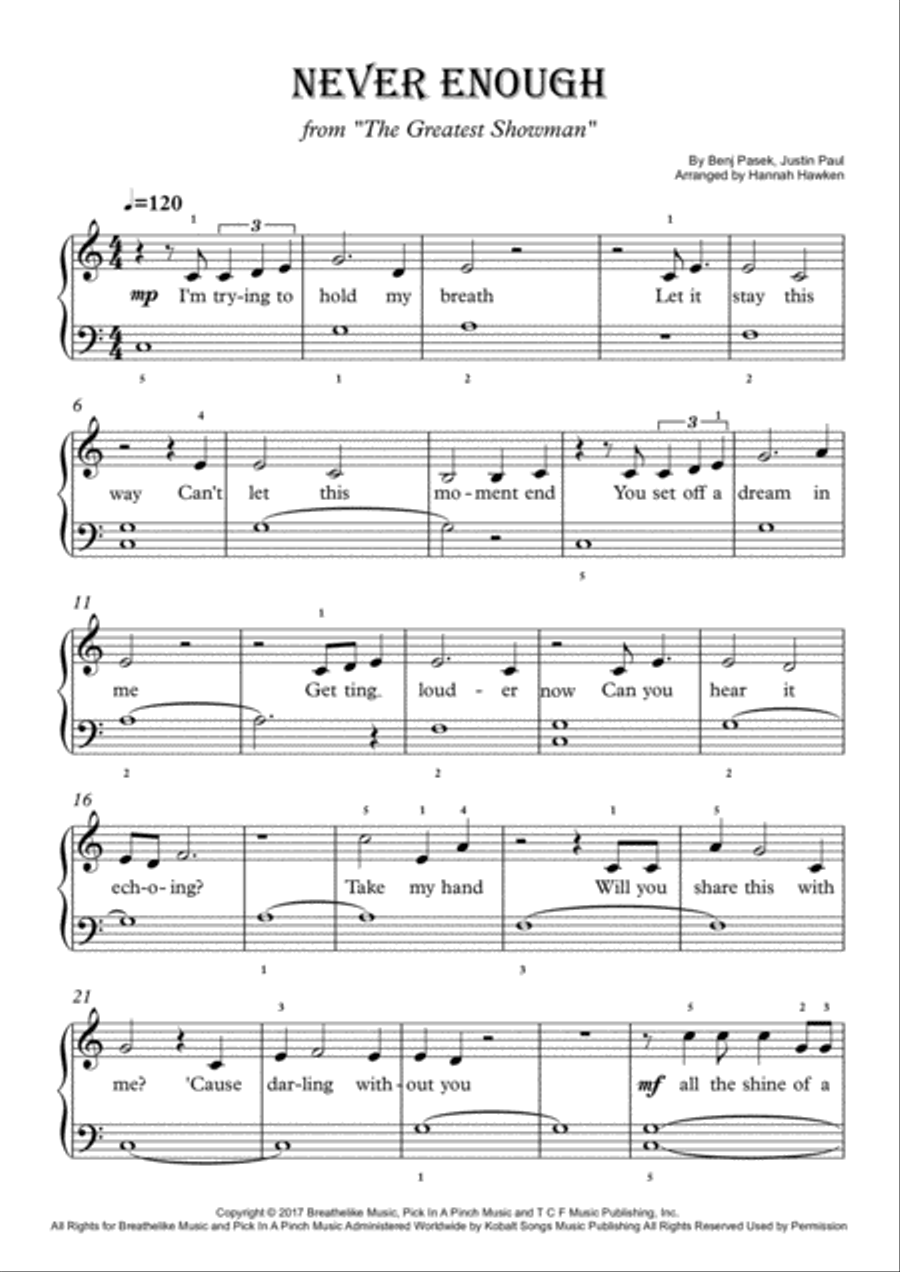 Never Enough Easy Piano scores gallery preview page 1